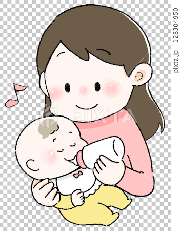 一位母親餵食嬰兒的插圖 128304950