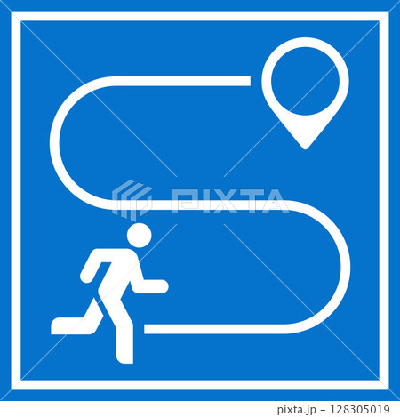 Jogging route sign. Running trail symbol. Way with point to point. Map with jogging trail. Jogging route sign. Running trail symbol. Way with point to point. Map with jogging trail. 128305019
