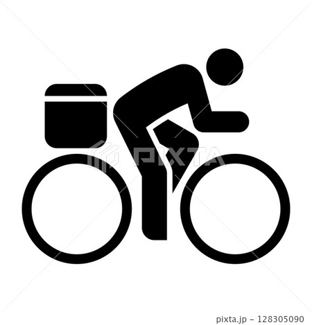 Bicycle courier icon, delivery service on bike symbol. Delivering package, fast shipping, courier express on bicycle sign. 128305090