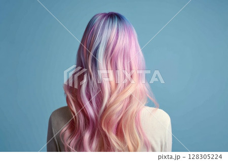 Woman with pastel purple and orange hair Woman with pastel purple and orange hair 128305224