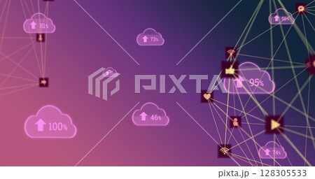 Image of network of connections on purple background Image of network of connections on purple background 128305533