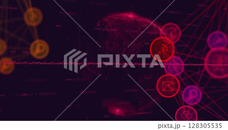 Image of network of connections over globe 128305535