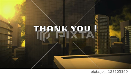 Image of thank you text over digital cityscape Image of thank you text over digital cityscape 128305549