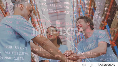 Image of stock market over people working in warehouse Image of stock market over people working in warehouse 128305623