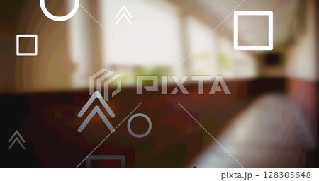 Image of grey and white line shapes rising over blurred room background 128305648