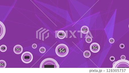 Image of network of connections with 5g text over shapes 128305737