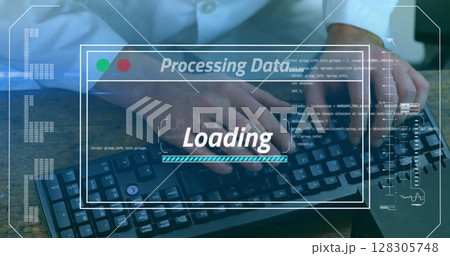 Image of data processing over businessman in office 128305748