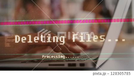 Image of data processing over businesswoman in office 128305785