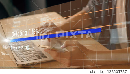 Image of data processing over businesswoman in office 128305787