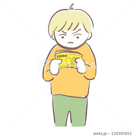 お金の使い道に悩む男性のイラスト(手描き・ベクター) お金の使い道に悩む男性のイラスト(手描き・ベクター) 128305852