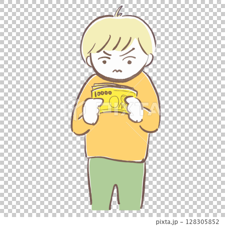 お金の使い道に悩む男性のイラスト(手描き・ベクター) お金の使い道に悩む男性のイラスト(手描き・ベクター) 128305852