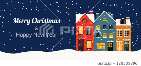Festive Merry Christmas and Happy New Year banner 128305890