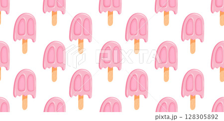 Seamless pattern with cute pink ice cream popsicles 128305892