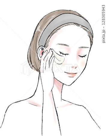 イラスト素材：女性・美容・クリームを塗る 128305943