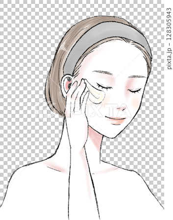 イラスト素材：女性・美容・クリームを塗る 128305943
