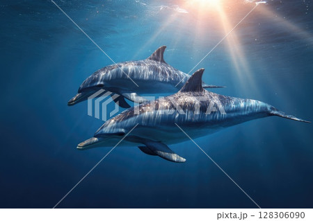 two dolphins swimming in the ocean 128306090
