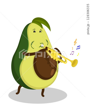 Cheerful musician avocado fruit plays a musical...のイラスト素材 [128306335 ...