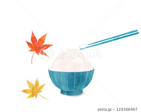 秋の味覚 もみじとご飯 水彩 秋の味覚 もみじとご飯 水彩 128306407