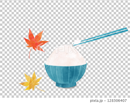 秋天的味道:楓葉和米飯、水彩畫 秋天的味道:楓葉和米飯、水彩畫 128306407