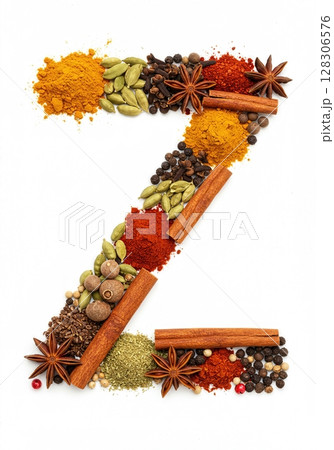Culinary Typography Gourmet Spice Alphabet Collection for Food Enthusiasts the character Z 128306576