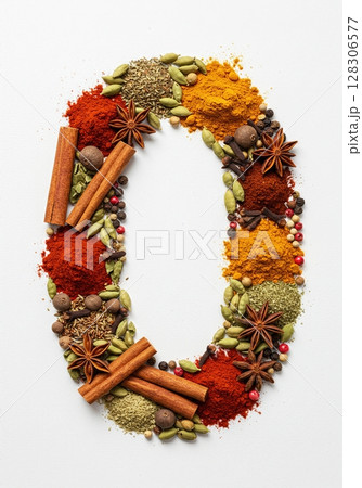 Culinary Typography Gourmet Spice Alphabet Collection for Food Enthusiasts the character 0 128306577