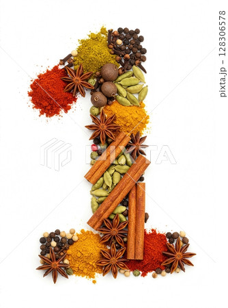 Culinary Typography Gourmet Spice Alphabet Collection for Food Enthusiasts the character 1 128306578