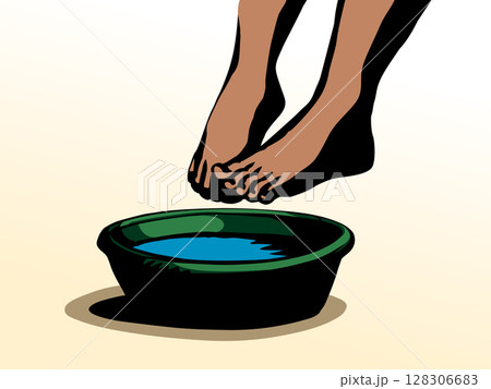 Vector drawing. Feet at the bowl 128306683
