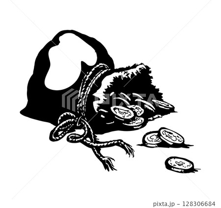 Vector drawing. Bag with coins 128306684