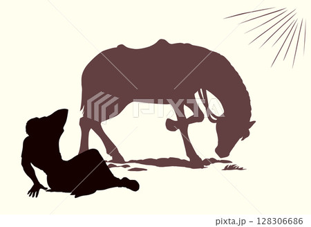 Vector drawing. A man fall from the horse Vector drawing. A man fall from the horse 128306686
