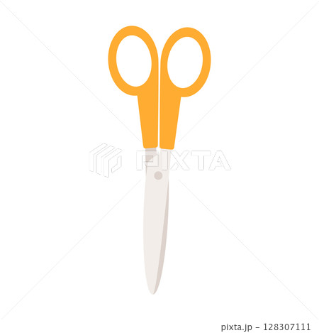 Stationery scissors are a school cutting tool. Vector isolated illustration for design or decoration. Stationery scissors are a school cutting tool. Vector isolated illustration for design or decoration. 128307111