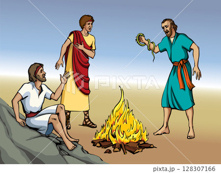 Vector drawing. A snake bit a man's hand Vector drawing. A snake bit a man's hand 128307166
