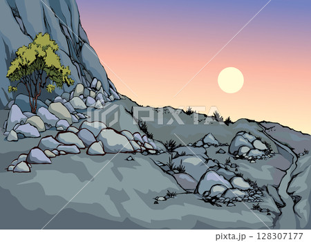 Small bush in desert. Vector drawing 128307177