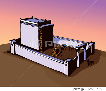Vector drawing. Old Jewish Temple Vector drawing. Old Jewish Temple 128307189