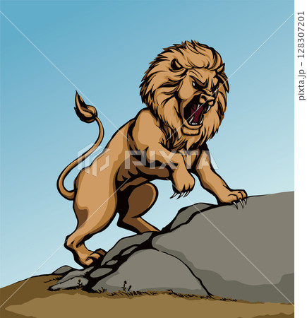 Vector drawing. An angry lion 128307201