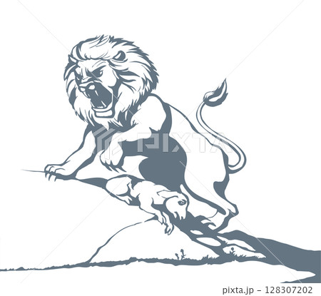 Vector drawing. An angry lion 128307202