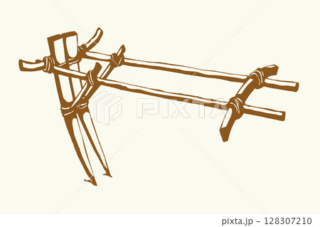 Vector drawing. Old wooden plow 128307210