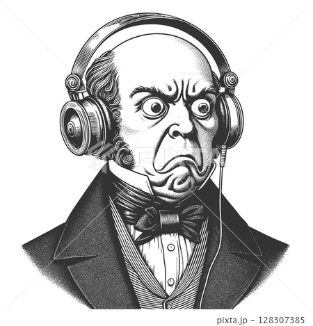 Surprised Victorian Man in Headphones vector Surprised Victorian Man in Headphones vector 128307385