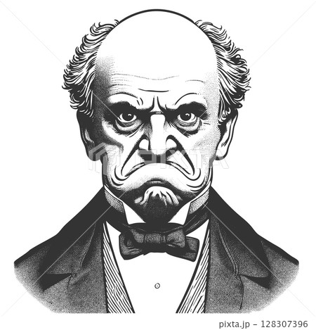 Grumpy Victorian Gentleman engraving sketch vector 128307396