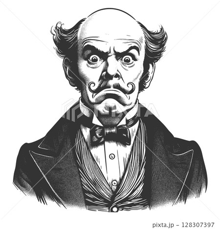 Angry Bald Man with Twisted Mustache raster Angry Bald Man with Twisted Mustache raster 128307397