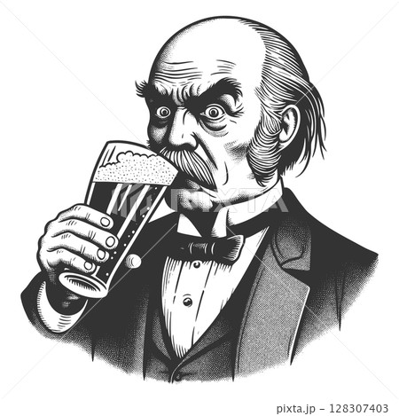 Elderly Man Drinking Beer raster illustration 128307403