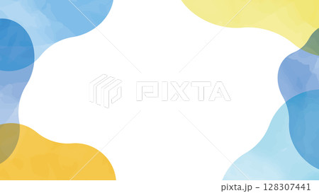 抽象的　水彩　シェイプ　フレーム　爽やか　水色　青　黄色　重なり 128307441