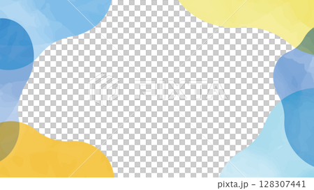 抽象的　水彩　シェイプ　フレーム　爽やか　水色　青　黄色　重なり 128307441