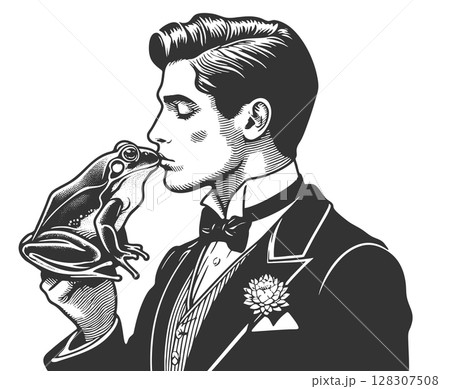 Man Kissing Frog Fairy Tale vector illustration Man Kissing Frog Fairy Tale vector illustration 128307508