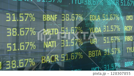 Image of financial data processing over business people in office 128307855