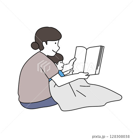 本を読む親子イラスト 128308038