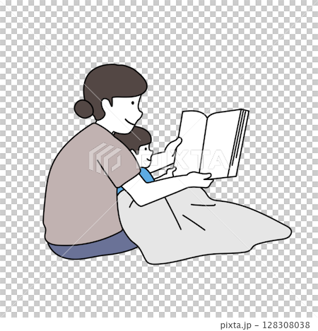 本を読む親子イラスト 128308038