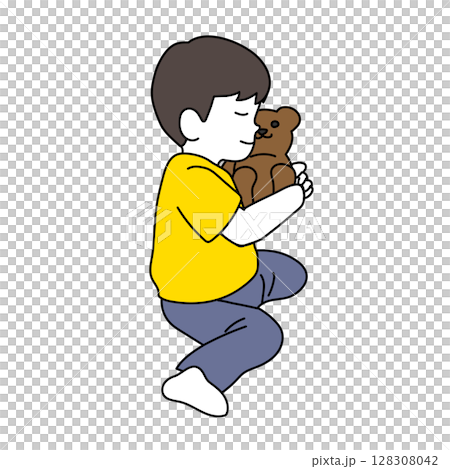 Illustration of a child holding a stuffed animal 128308042