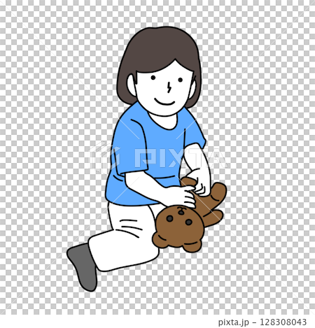 Illustration of a child holding a stuffed animal 128308043