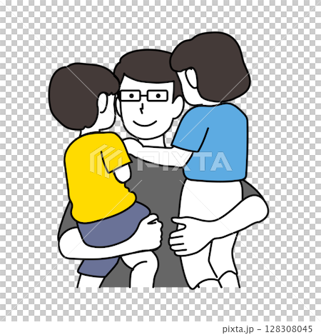 Illustration of a father holding two children 128308045