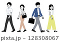 クールビズ - 夏のオフィススタイルで歩くビジネスパーソンのイラスト 128308067
